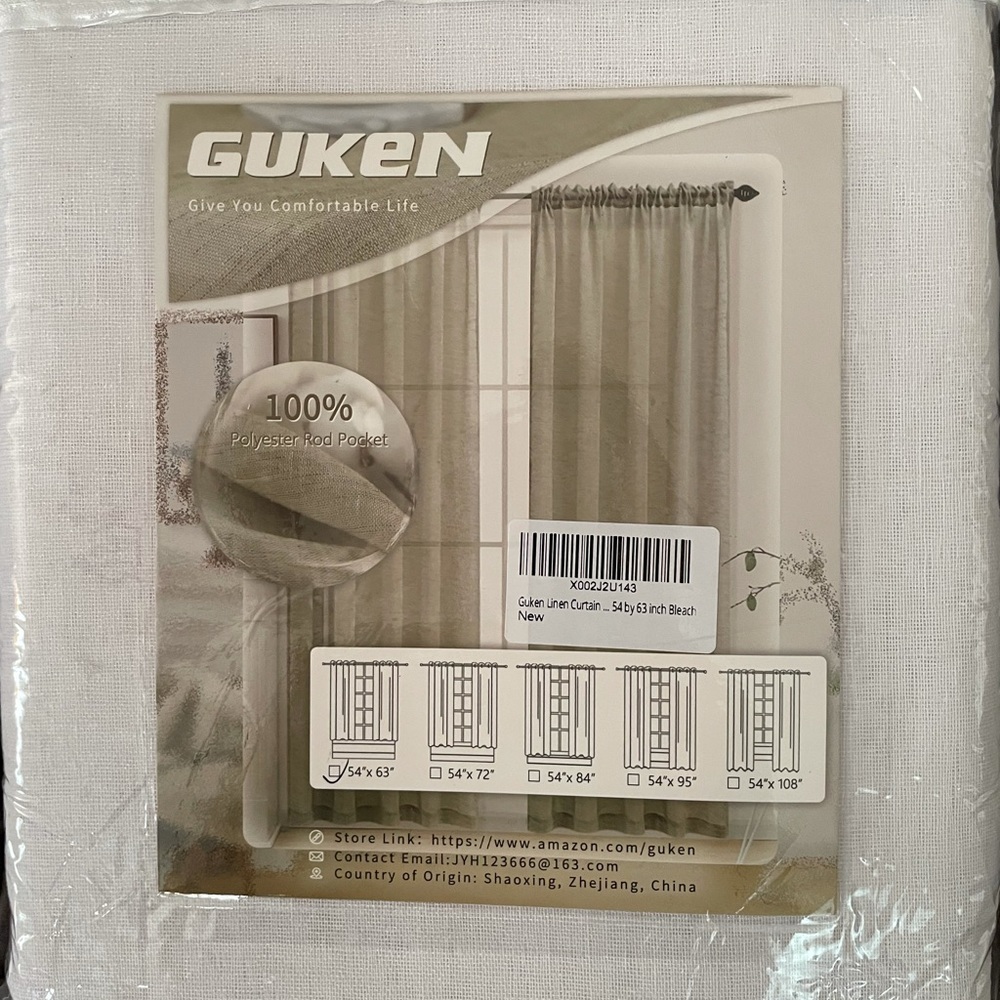 Guken Rod pocket linen 2 panel curtains 54” x 63”